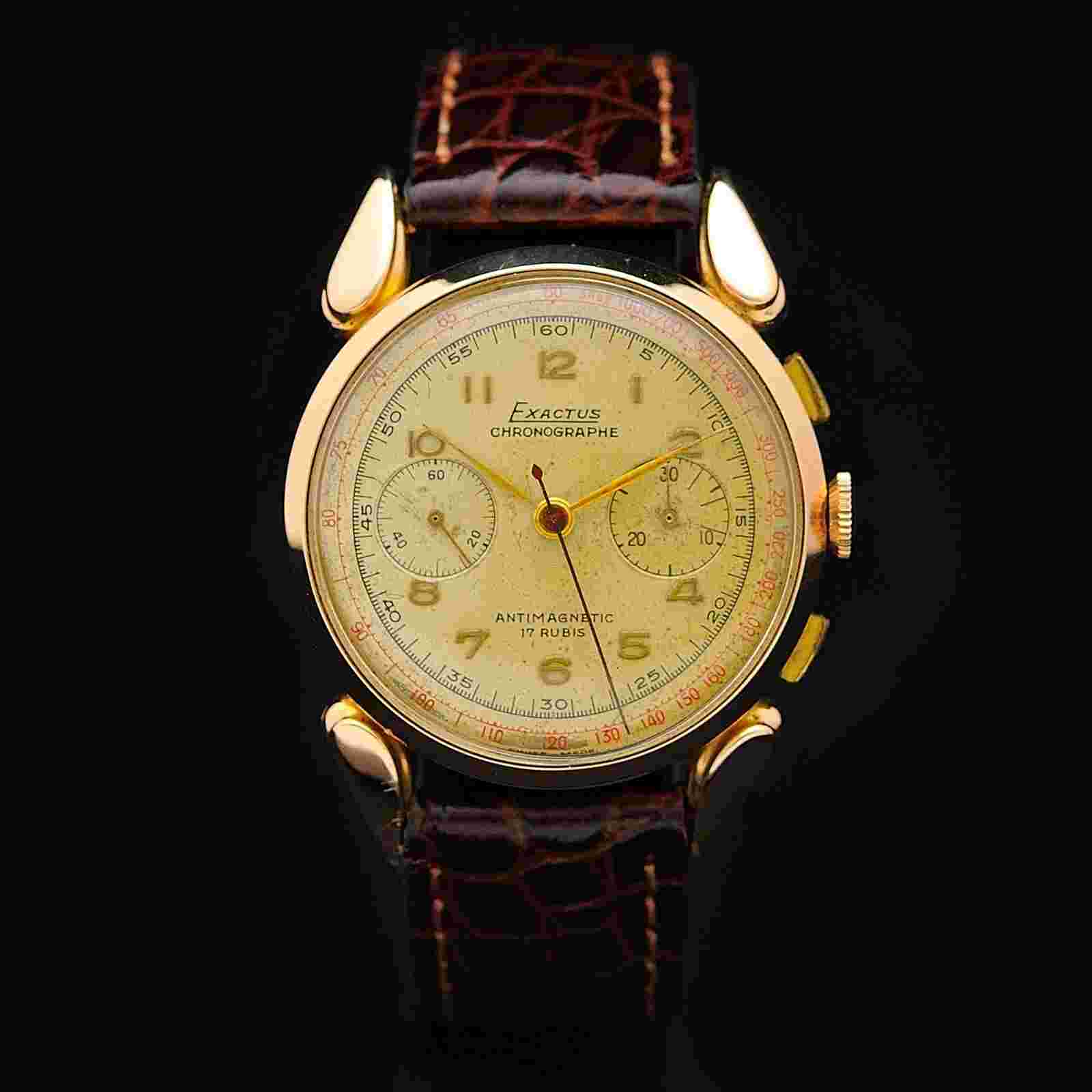 Exactus Chronograph Spider Handles 18kt Rose Gold 39mm Manual Venus 188 Serviced