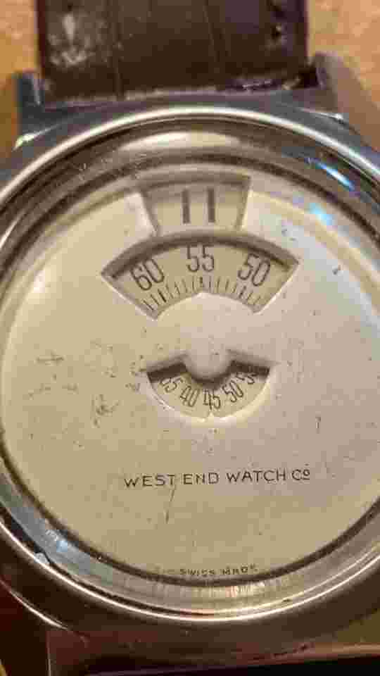 Ultra RARE 1950's 4X Massive 37mm West End Direct Read Jump Hour Watch; Runs!