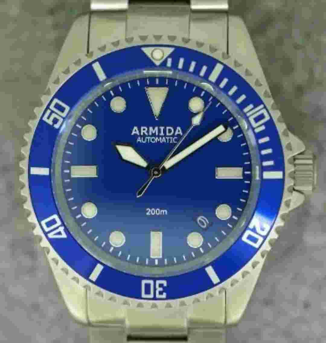 Armida A2 Dive Watch blue dial blasted case  Shipped from USA