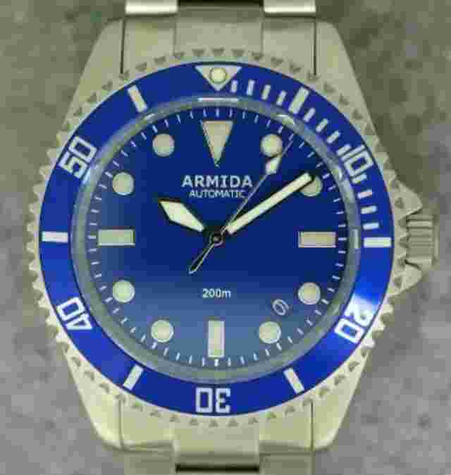 Armida A2 Dive Watch blue dial blasted case  Shipped from USA