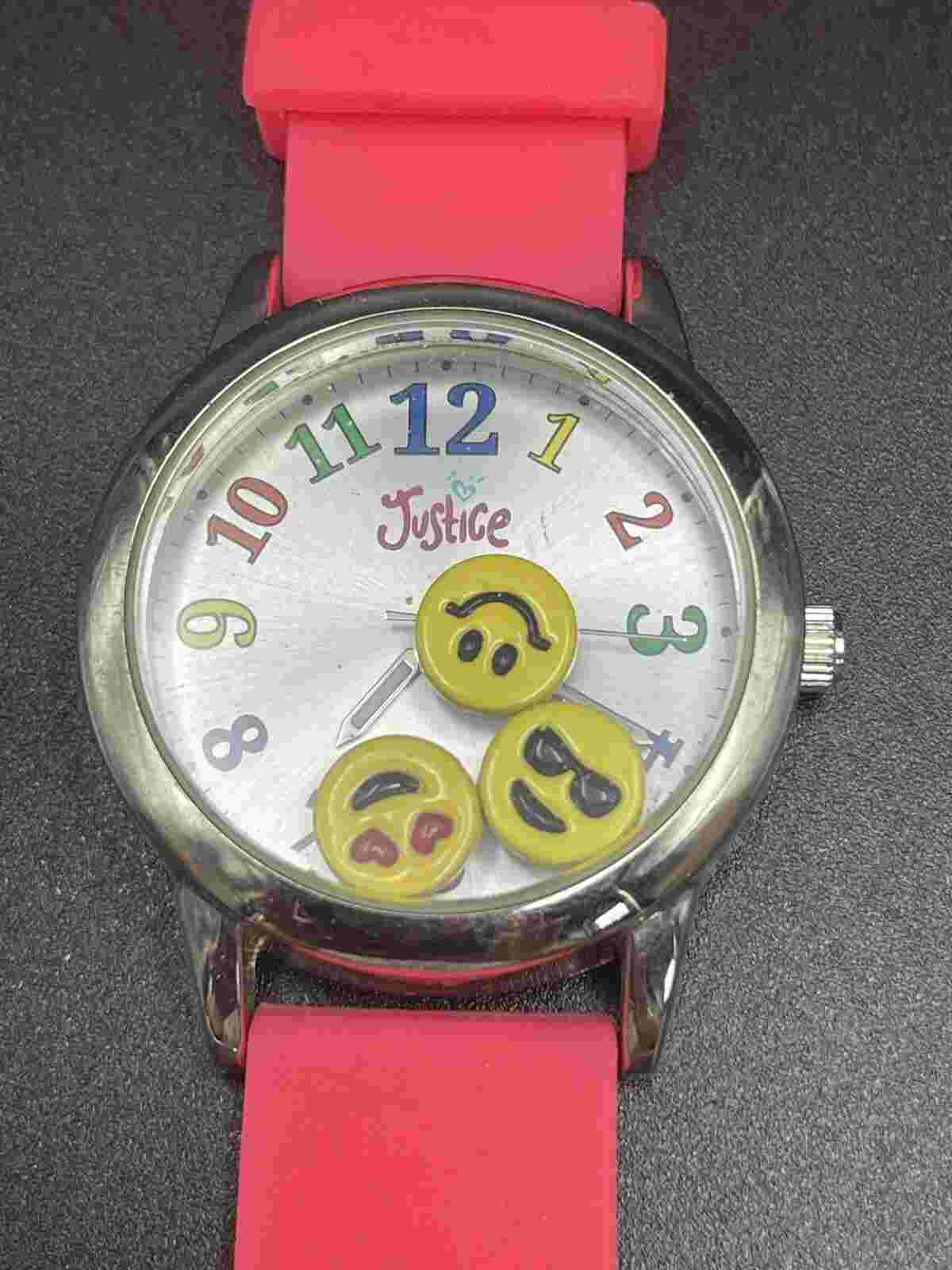 Watch Wrist Justice Analog Emoji‘s Multicolor Pink Rubber Band New