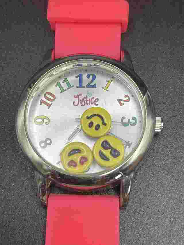 Watch Wrist Justice Analog Emoji‘s Multicolor Pink Rubber Band New