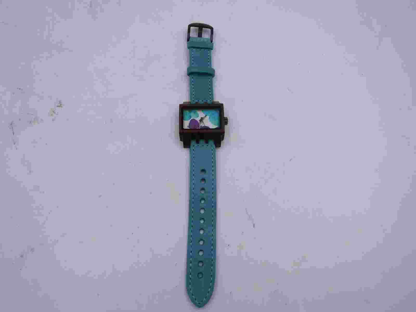 Mistura Lenzo Floral Dark Wood Face with Turquoise Leather Strap, Floral Backgr.