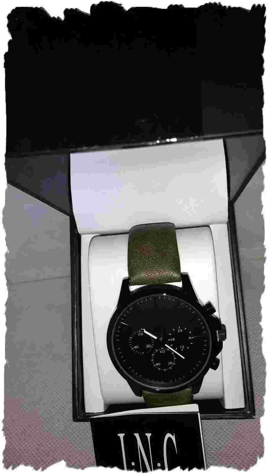 Men's Stainless Steel Watch with BLACK sphere and GREEN Straps, by INC,