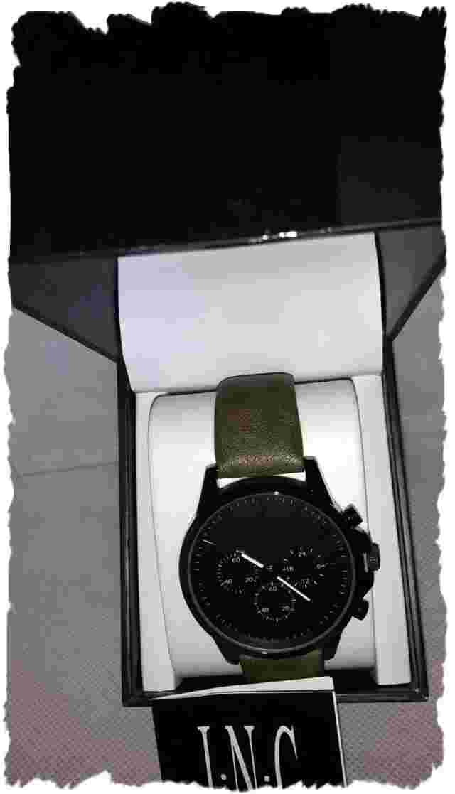 Men's Stainless Steel Watch with BLACK sphere and GREEN Straps, by INC,