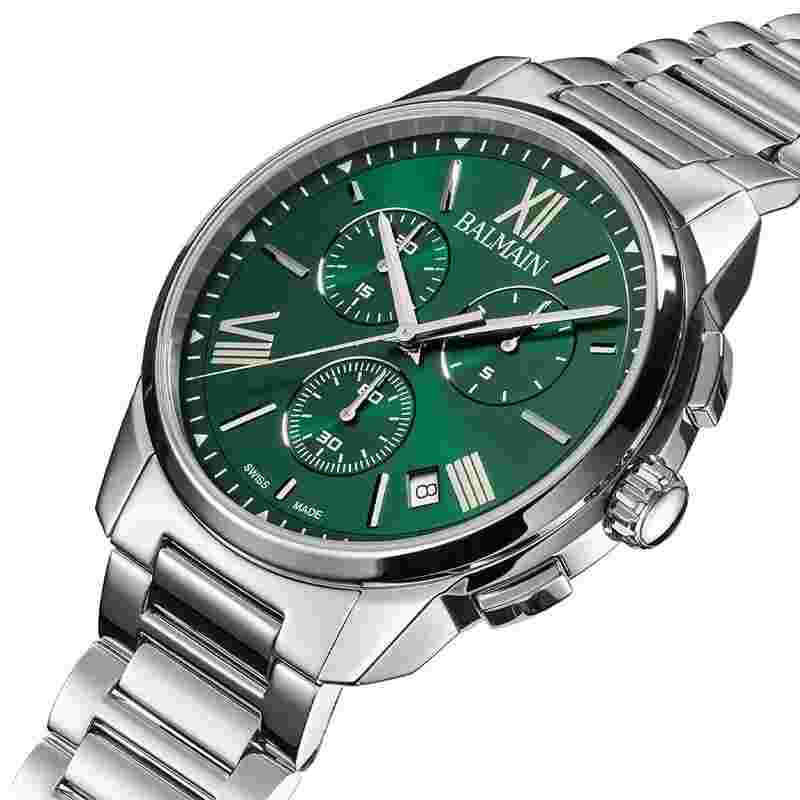 New Balmain Madrigal 42mm Chronograph Quartz  Green Dial Men's Watch B74813372