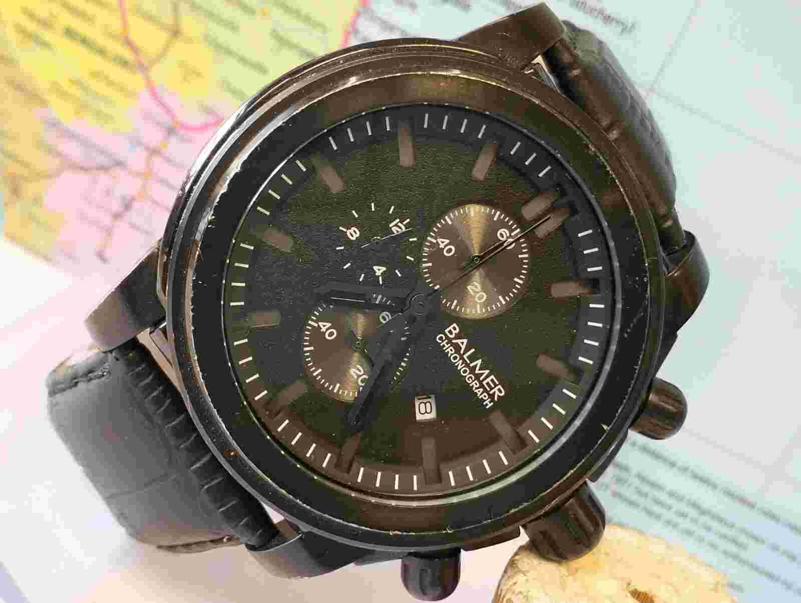 BALMER CHRONOGRAPH QUARTZ TEXTURED BLACK DIAL CAL:OS10 MEN FULL WORKING VINTAGE