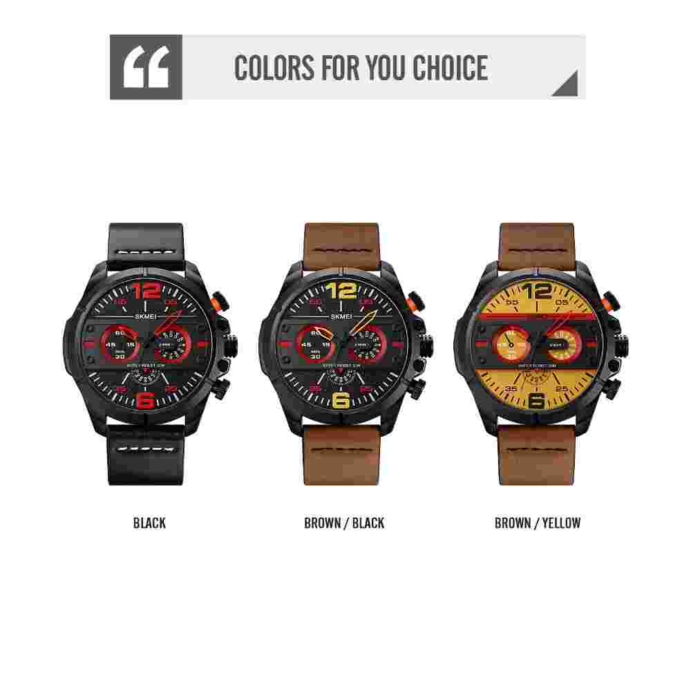 Men Wristwatch 30M Water Resistant Military Leather Band Round Analog Watch WB4