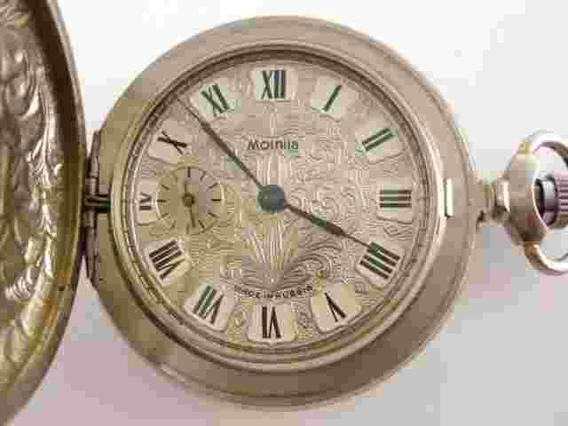Exceptional Russian MOLNIA Full Hunter Pocket Watch Silver Embossed Dial 1970's
