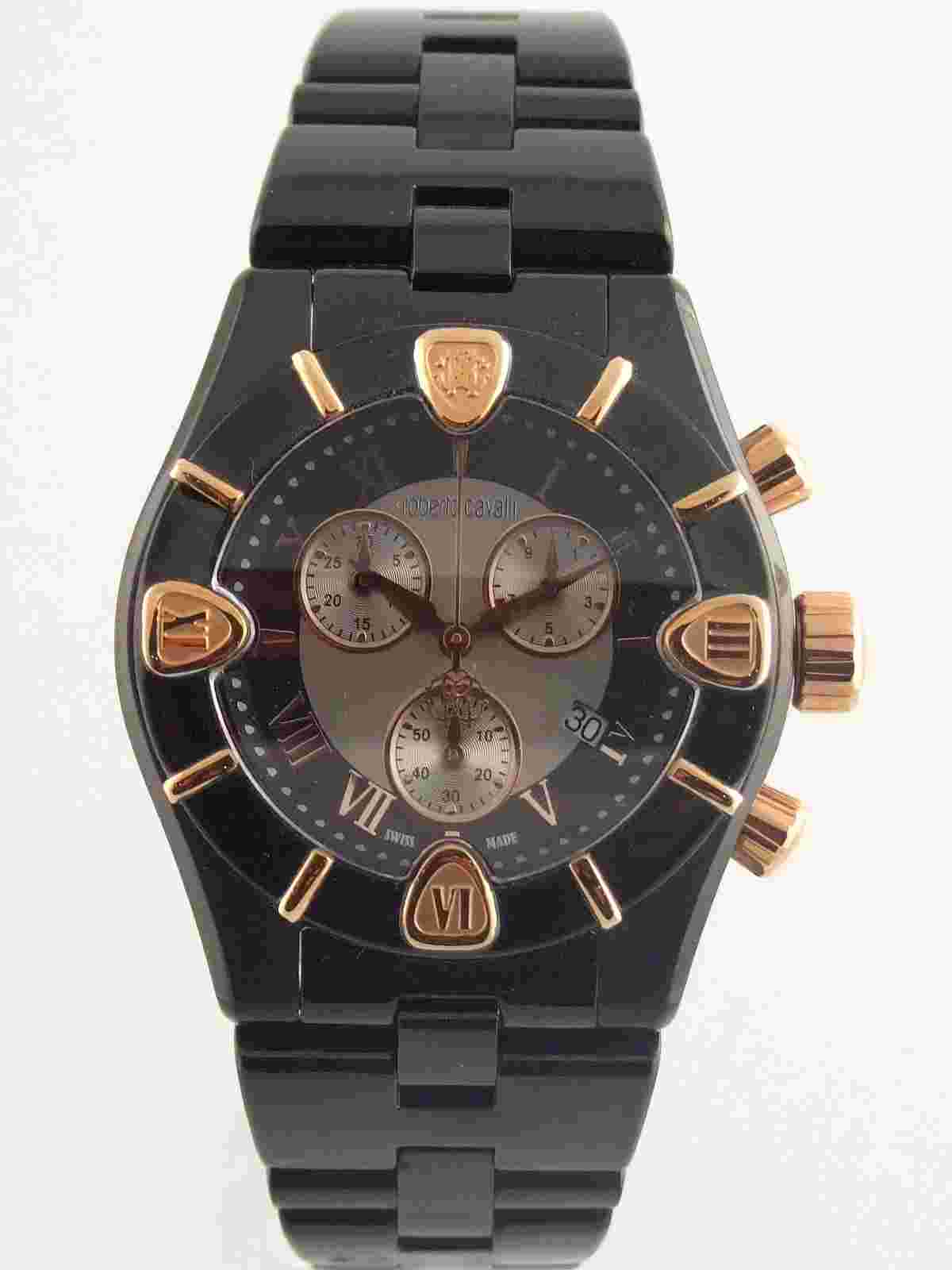 ROBERTO CAVALLI DIAMOND TIME CHRONOGRAPH BLACK PVD MEN'S WATCH