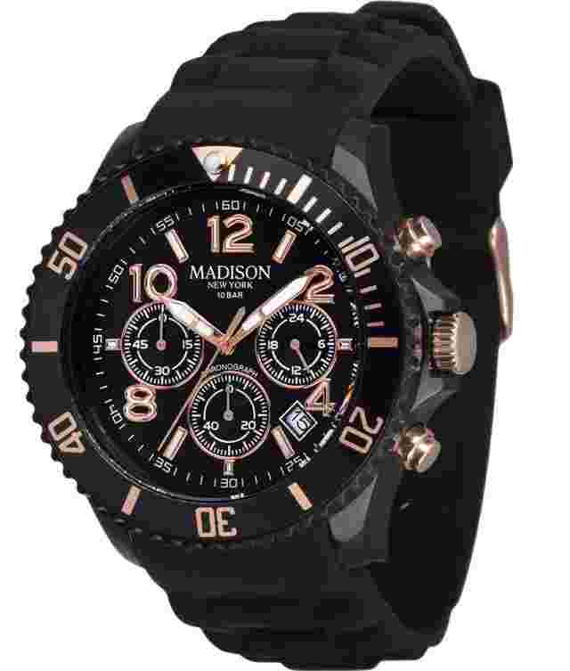 Madison New York Unisex CANDY Time Chronograph Silicone Black Wrist Watch