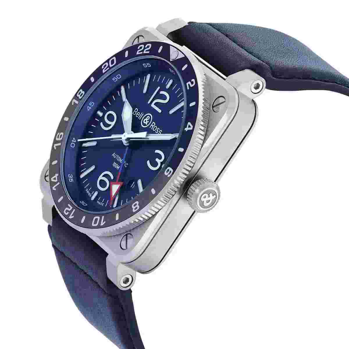 Bell and Ross BR 03-93 GMT Automatic Blue Dial Men's Watch BR0393-BLU-ST/SCA