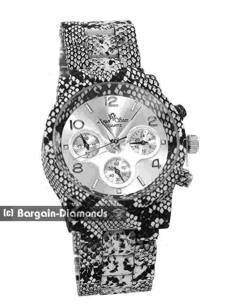 Ladies Snake Camo Clubbing Watch Silver Dial/Hours/Hands, Bracelet up to 7"