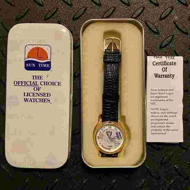 Sun Time Vintage Oakland LA Raiders NFL Super Bowl Watch With Collectible Tin