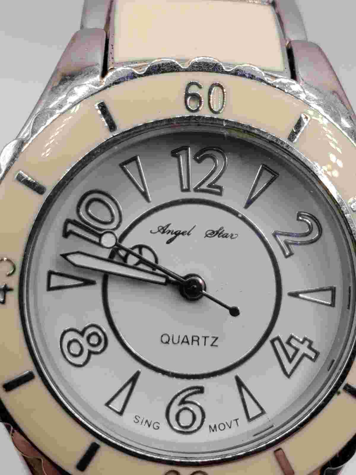 Angel Star Ladies Fashion Quartz Watch 35mm Round Silver Tone Bracelet Band
