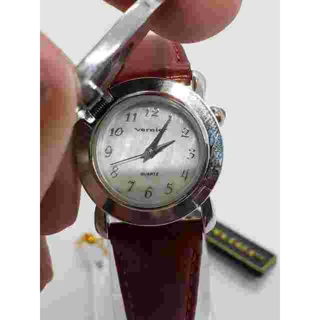 Vernier by 7 West. Red bonnet hat cover. Opalescent face. Working watch