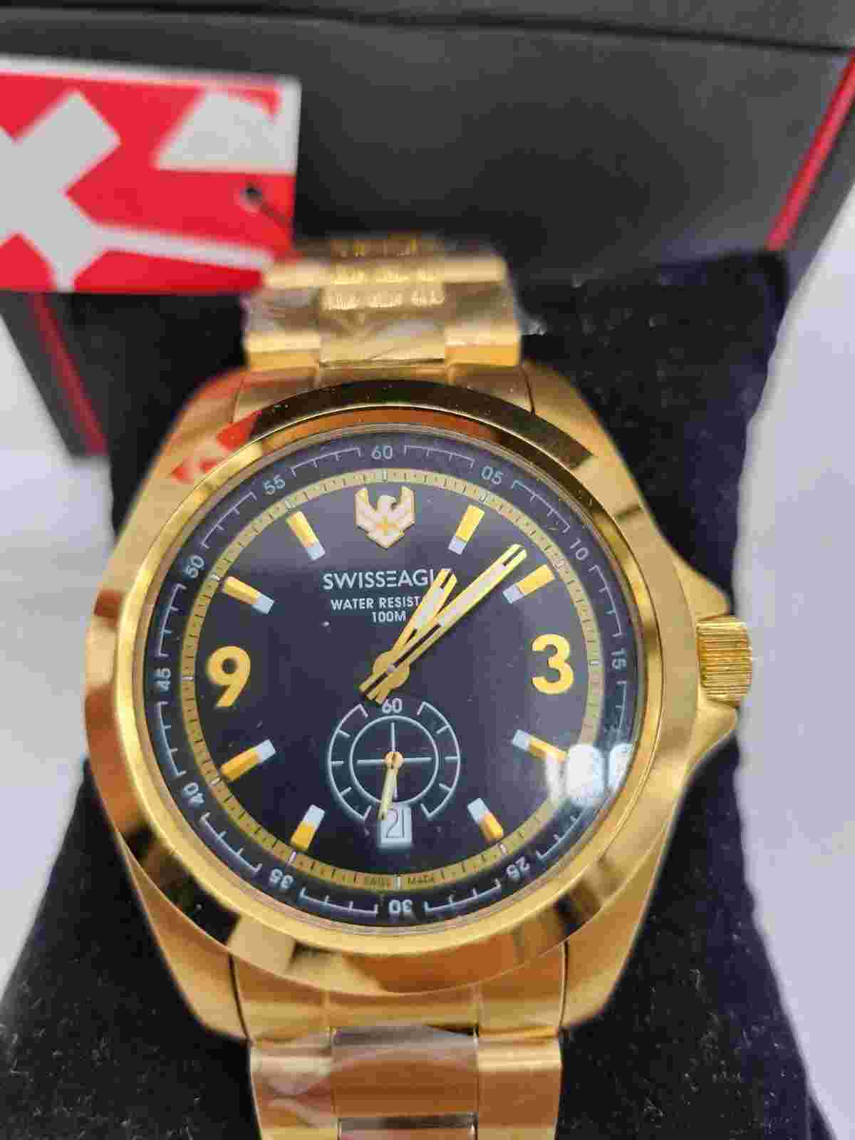 swiss eagle mens watch gold colour BNWT