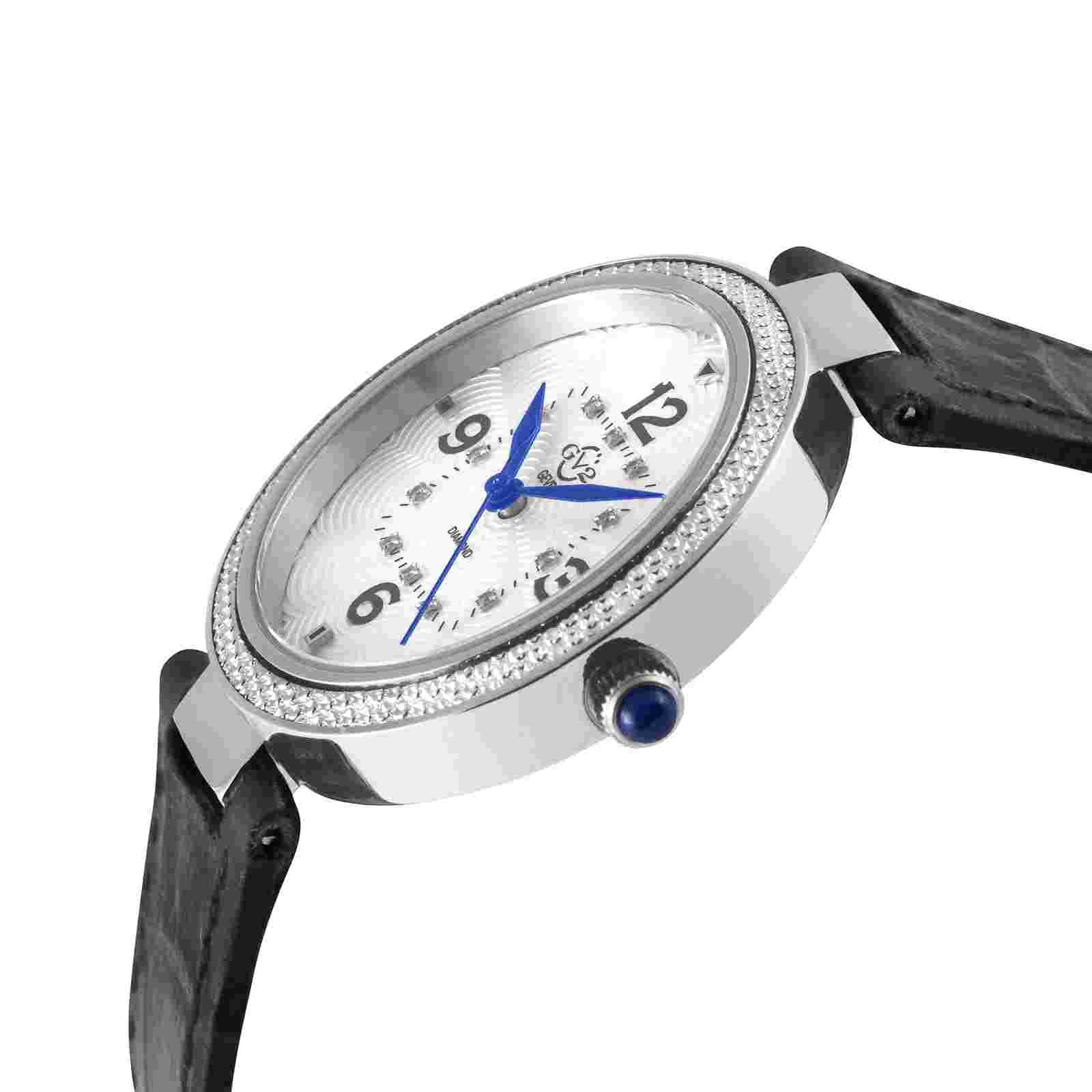 GV2 by Gevril Women's 14200-1 Piemonte Diamond Swiss Quartz Black Leather Watch