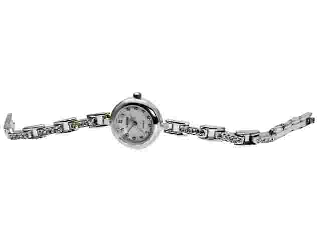 LAVONI:WOMENS' SILVER FINISH  WITH STONES METAL BAND ROUND CASE ANALOG WATCH