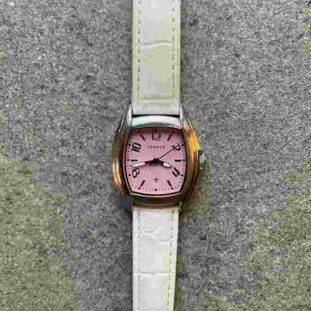 Prague Watch Women Silver Tone Pink Dial Date 50M Leather Band New Battery B-T