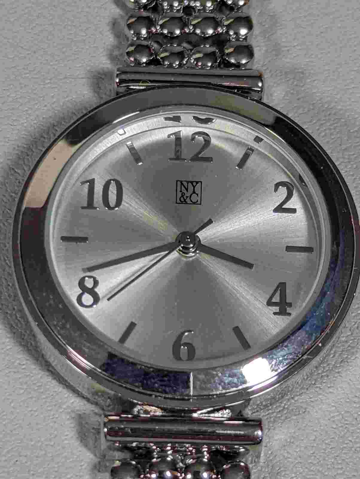 NYC Silver Tone Dial Round Case Sphere Link Bracelet Band Watch 7.5 Inch