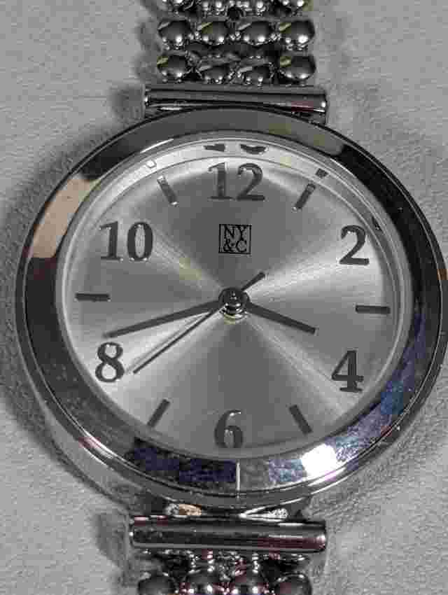 NYC Silver Tone Dial Round Case Sphere Link Bracelet Band Watch 7.5 Inch