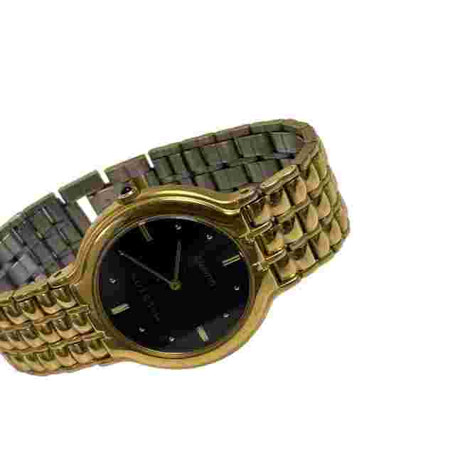 Vintage HALSTON Classic Gold Tone Black Dial Quartz Watch 33mm