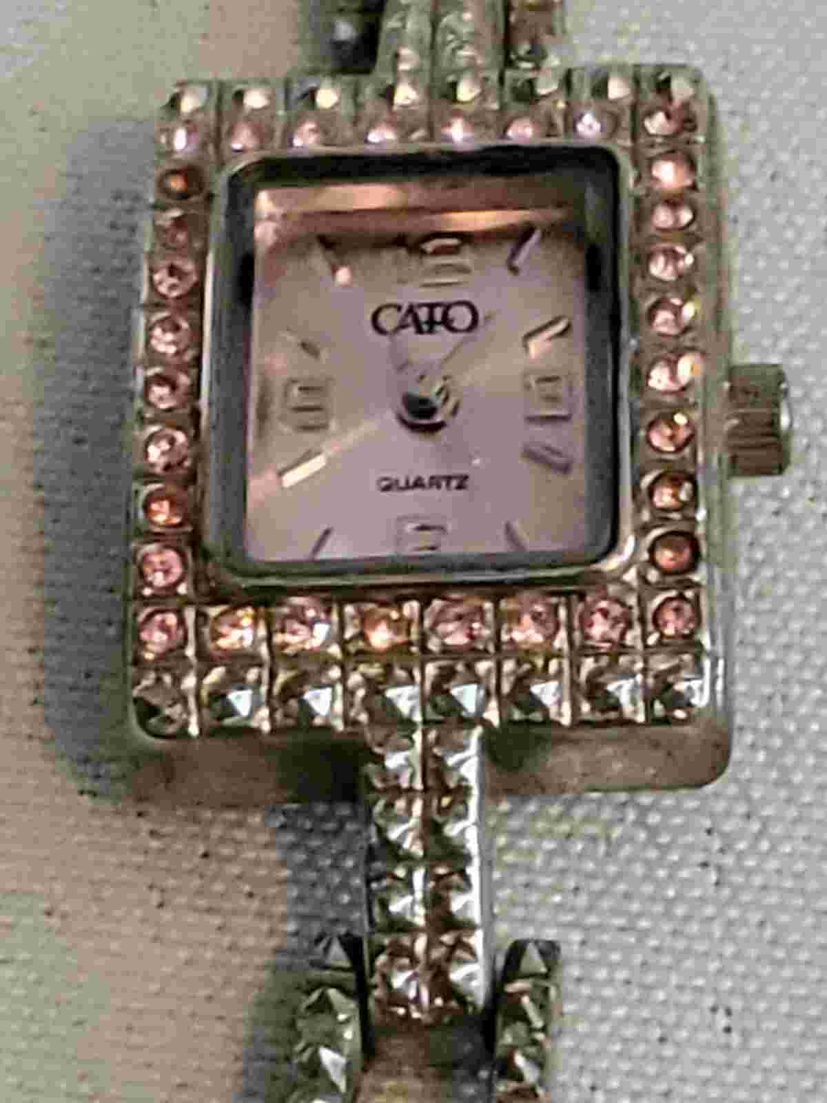 Vintage Cato Ladies Quartz Watch Silver Tone Pink RS Fashion Bracelet Watch 7"