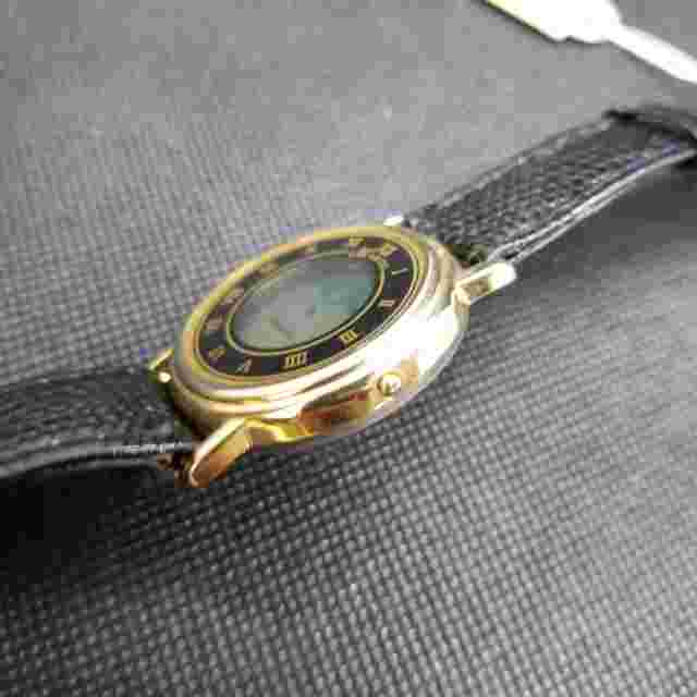 Marcel Women's Gold Tone Moon Face Black Leather Band Analog Quartz Watch 33mm