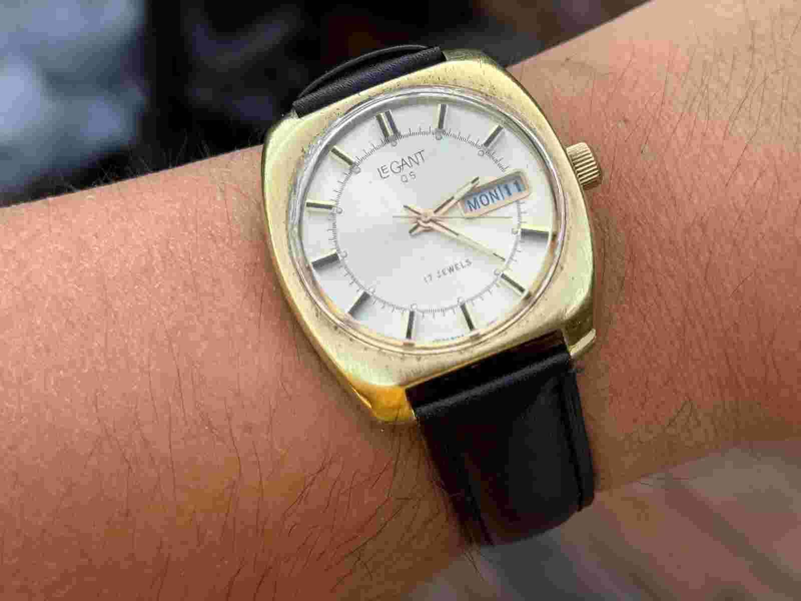 Vintage Rare Le Gant 17 Jewels Mens Gold Tone Mechanical Watch,Runs