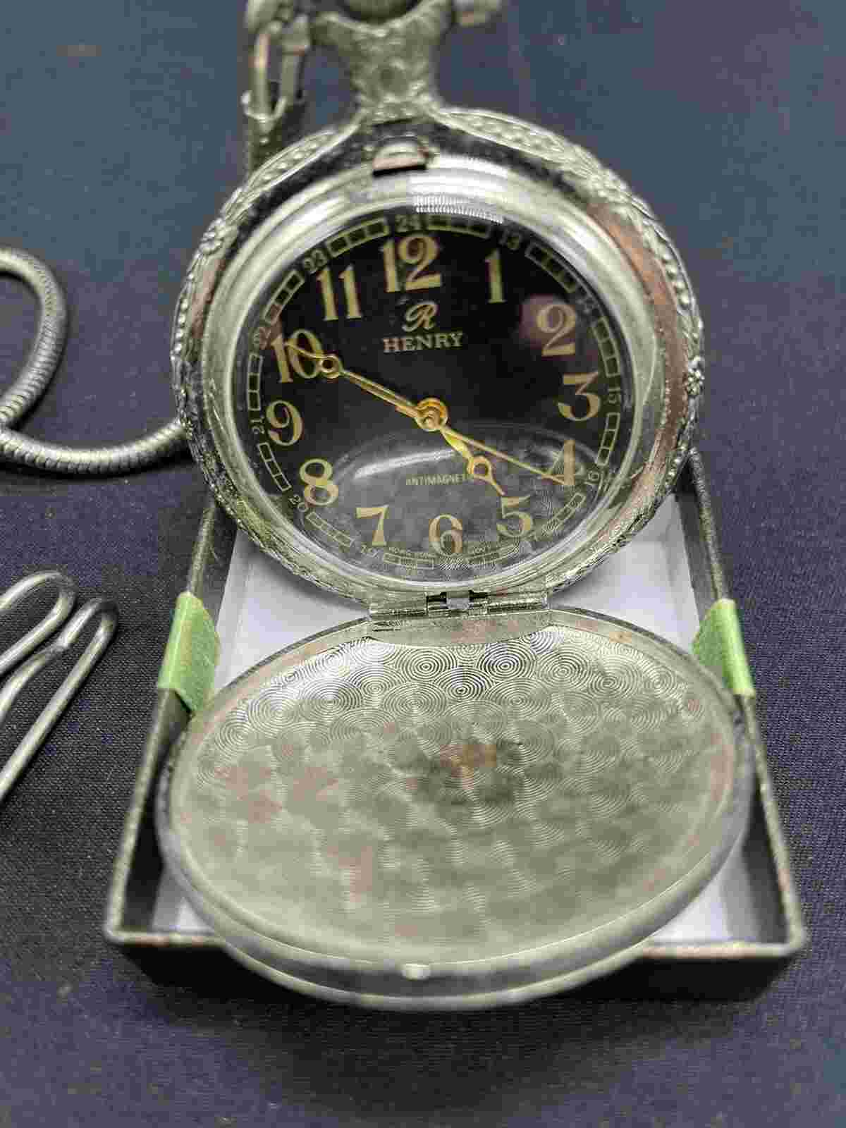 Vintage Henry R Pocket Watch Mercedes 1903 Embossed Hong Kong Silver Tone