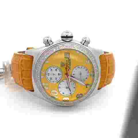 Aqua Master Men's Bubble Yellow Dial 1.5ct Diam Bezel Leather Band Watch W22_5