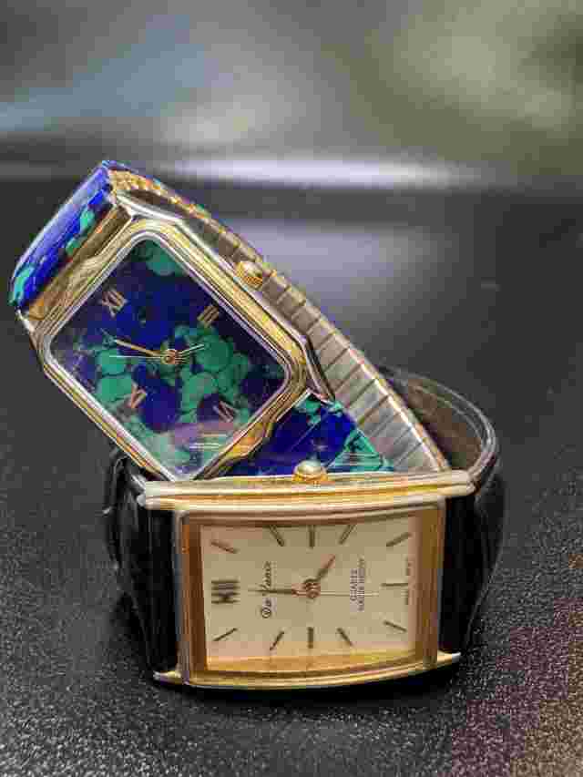 Lot of 2 Ladies VTG Watches Stone Inlay Expansion Wrist/Da Vinci Quartz Leather