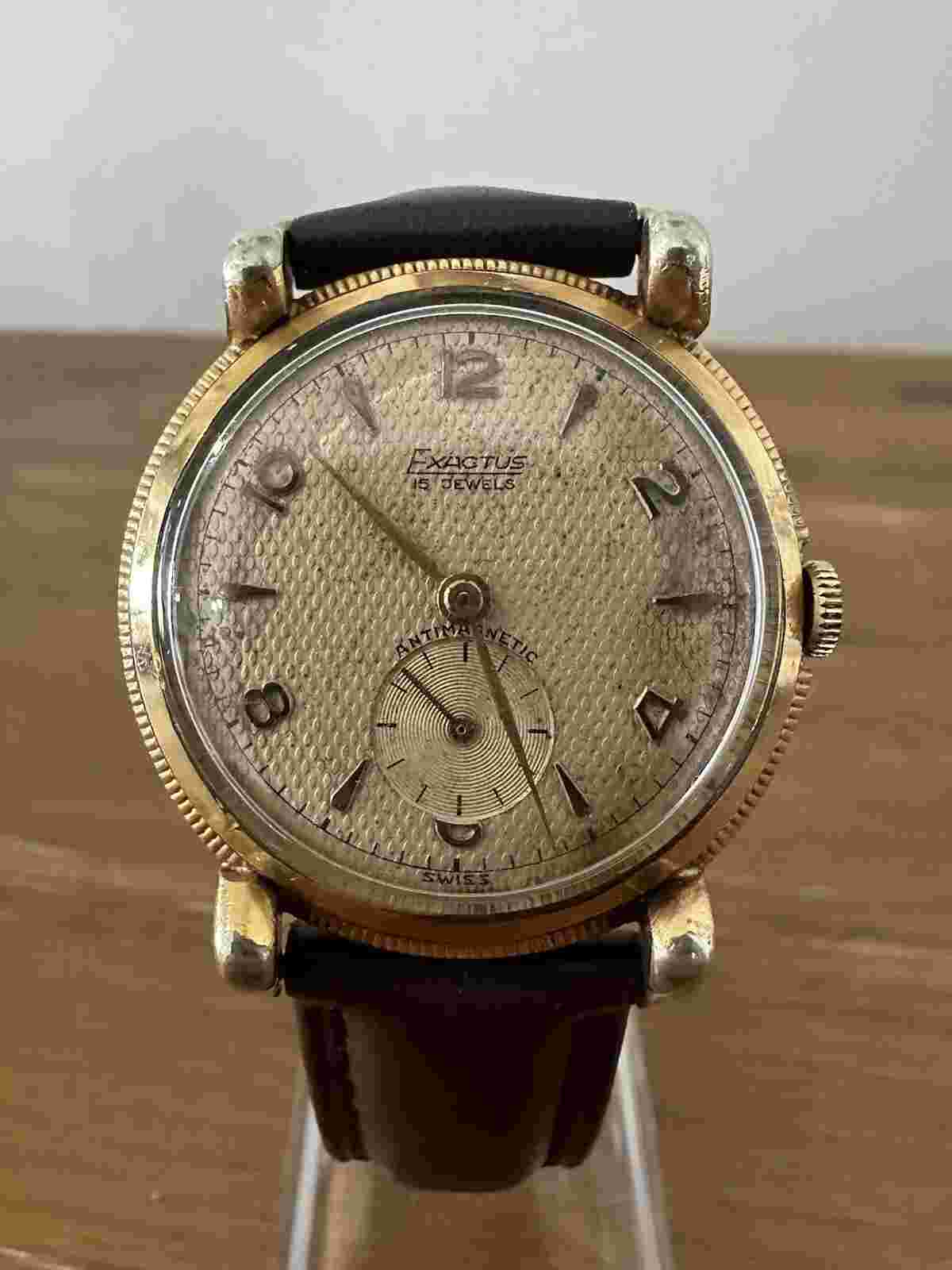 Rare Vintage Exactus Men's Manual Wind Watch, Rare Unusual Case, Venus 180