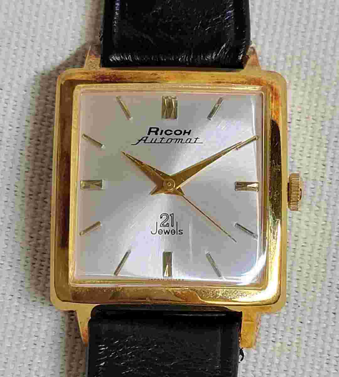 Wristwatch Ricoh 21 Jewels Automatic Gold Plated Square Case Stainless Back