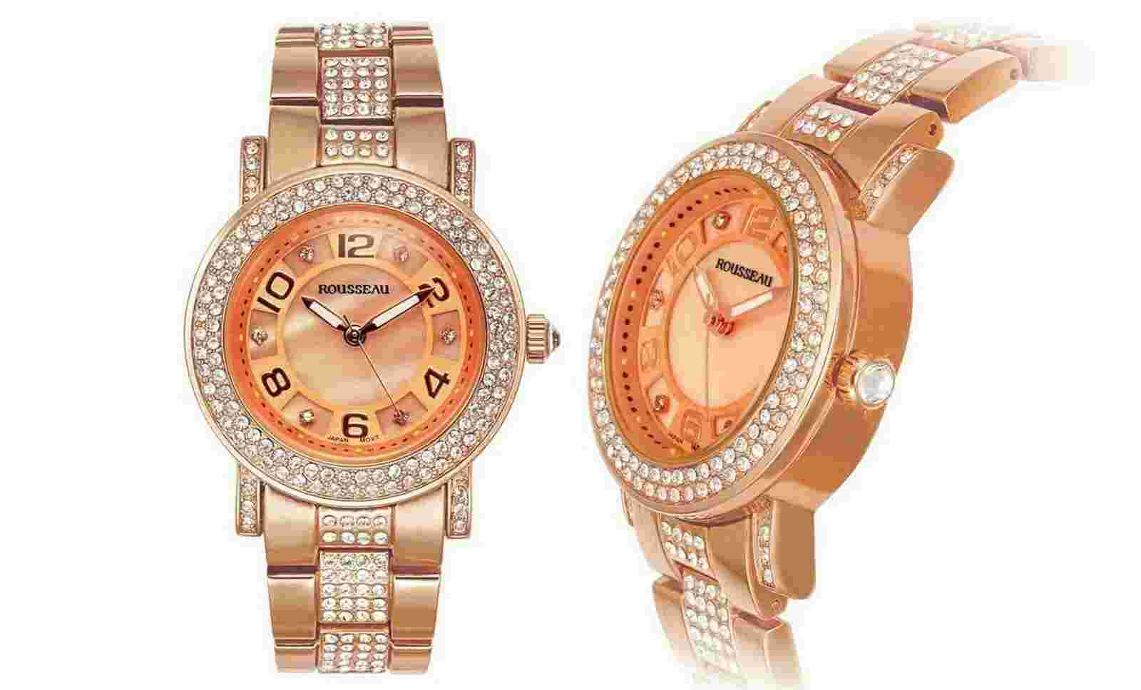 NEW Rousseau 9439 Womens Piera Mother of Pearl Rose Gold Swarovski Crystal Watch