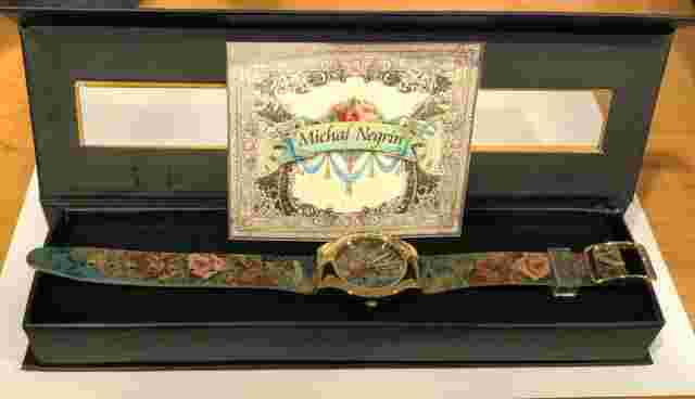 Israel Michal Negrin Victorian Rose Design Quartz Watch Plastic Band Gift Box