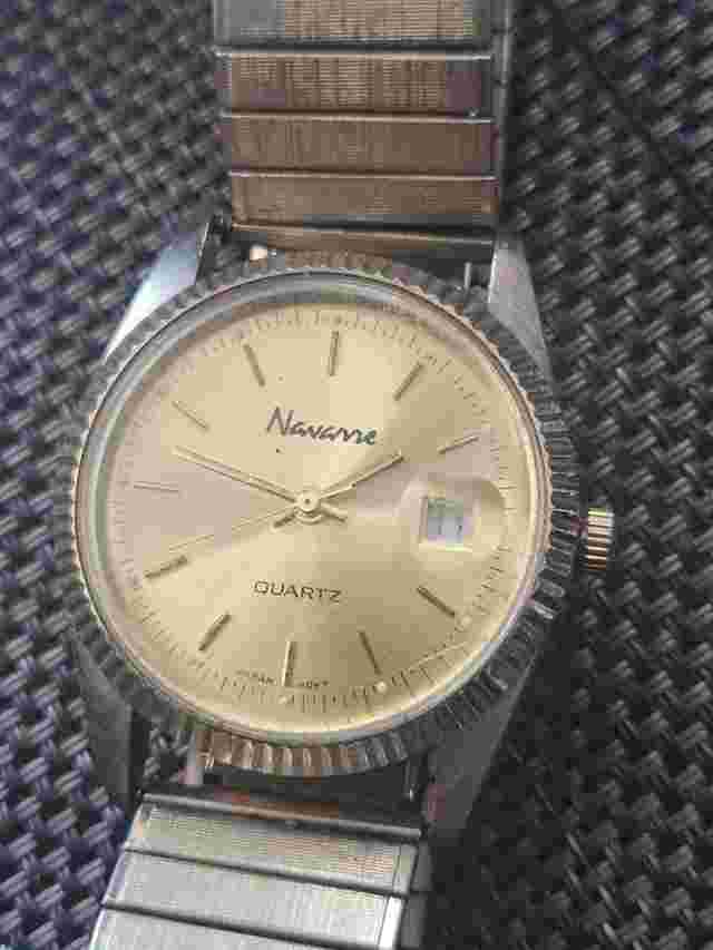 Alex Navarre Gold Face Dress Date  Watch Japan Movement, Gold Speidel Band