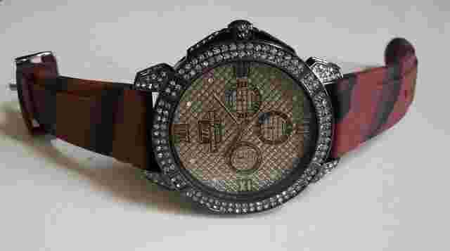 Men's Stones Hematite Finish Burgundy & Black Silicon Band Fashion Hip Hop Watch