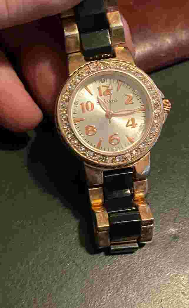 Women's Rose Gold Tone Style & Co 30mm Watch with Black Enamel & Crystal Accents