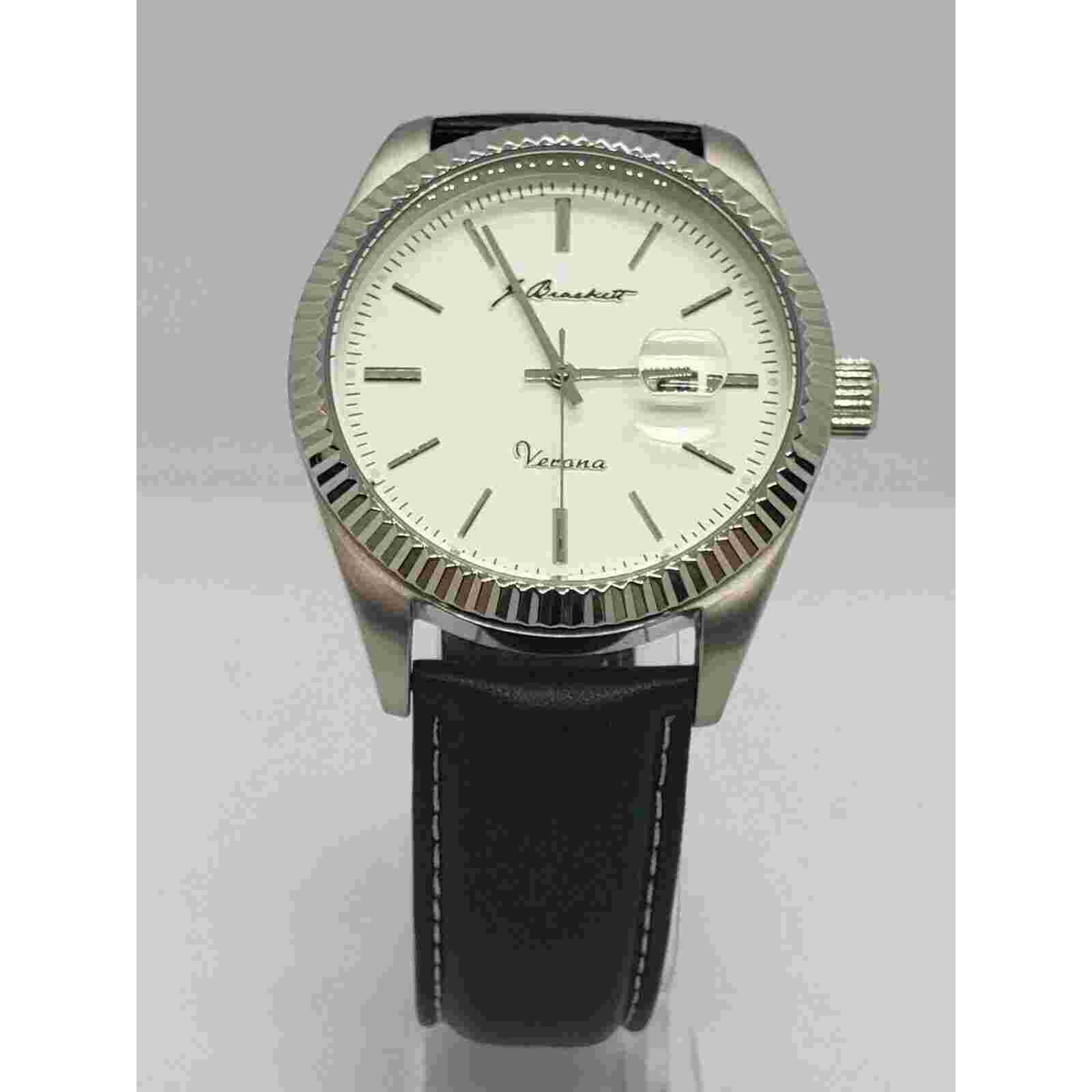 J Brackett Mens Watch Verona Leather Band 43mm Japanese Miyota Quartz