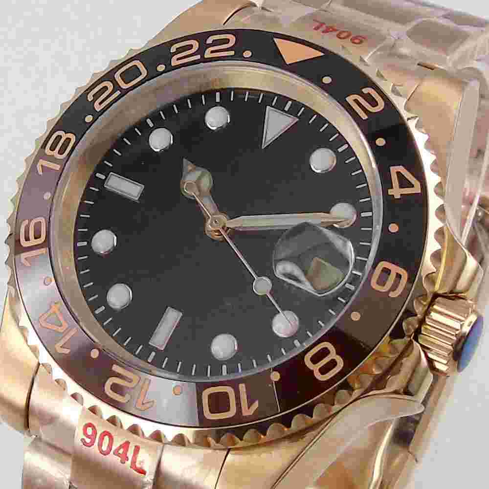 BLIGER Rose Gold Plated 40mm NH35A PT5000 Automatic Men Watch Ceramic Bezel Date