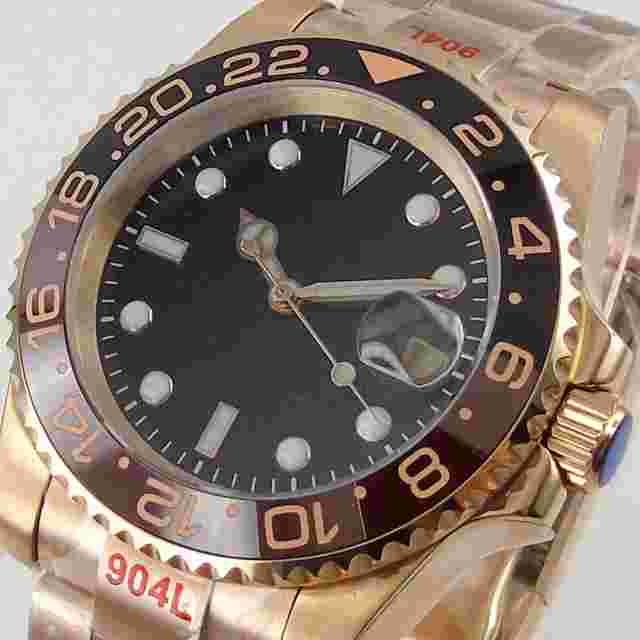 BLIGER Rose Gold Plated 40mm NH35A PT5000 Automatic Men Watch Ceramic Bezel Date