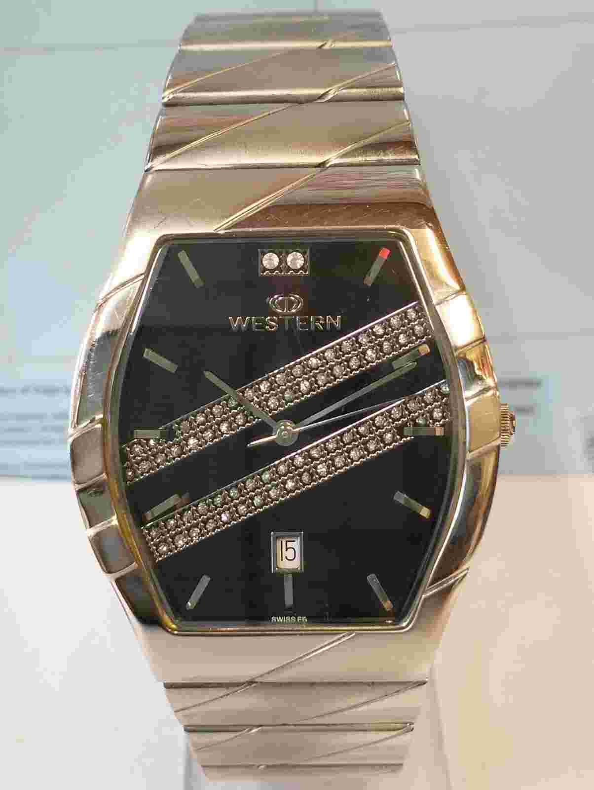 WESTERN QUARTZ BLACK DIAL W1379GST MEN'S FULL WORKING VINTAGE WATCH