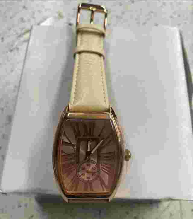 NEW Bronzo Italia Roman Tortue Shaped Dial Watch Cream Leather Strap Italy QVC