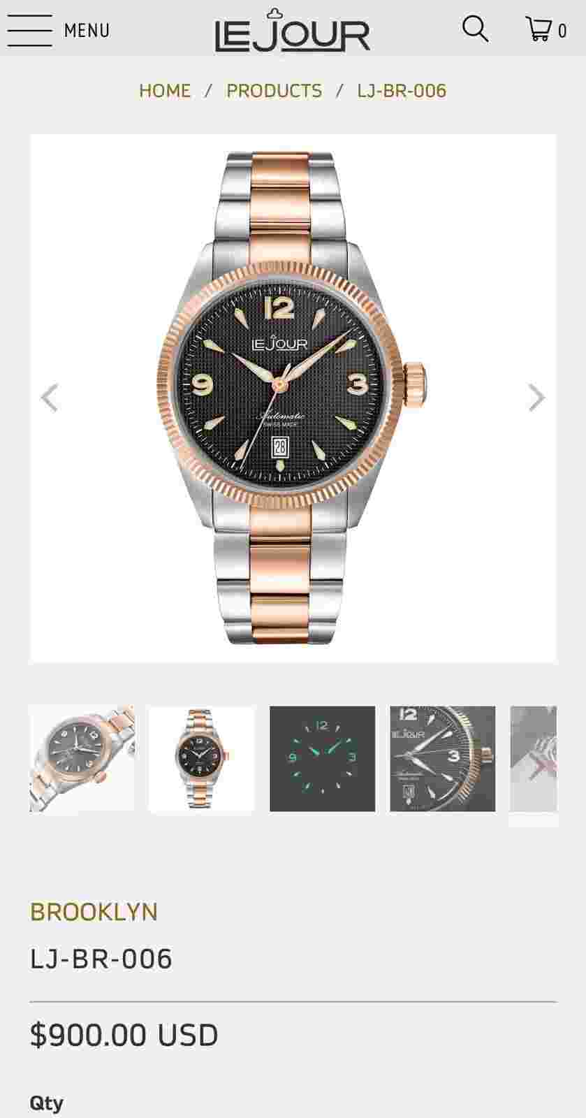 Le Jour Brooklyn Swiss Automatic Watch Black Dial 40mm LJ-BR-006 Brand New