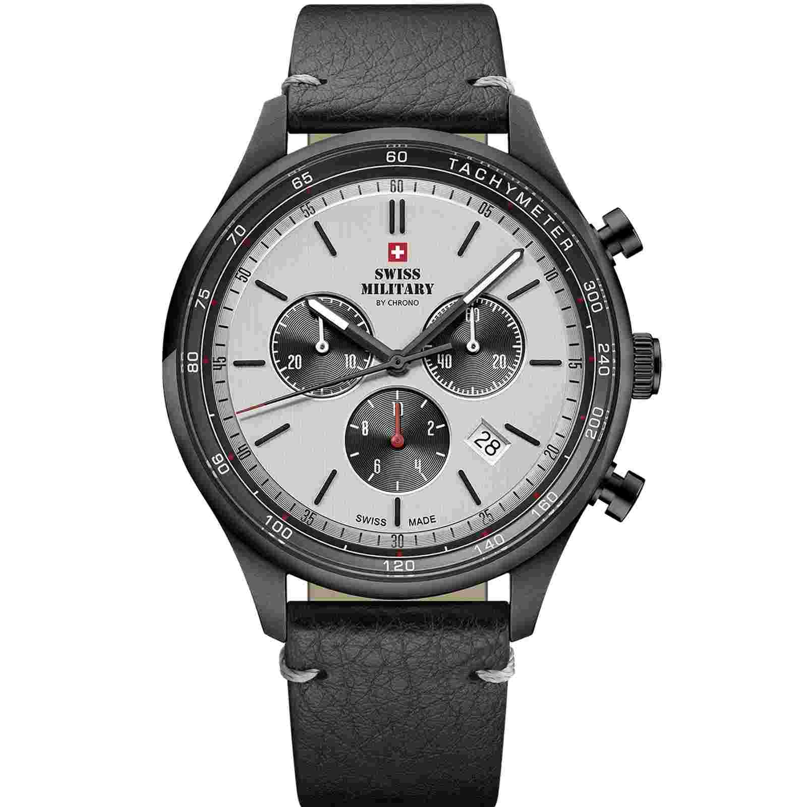 SWISS MILITARY SM34081.11 Swiss Made Chronograph Leather Strap Men's Watch