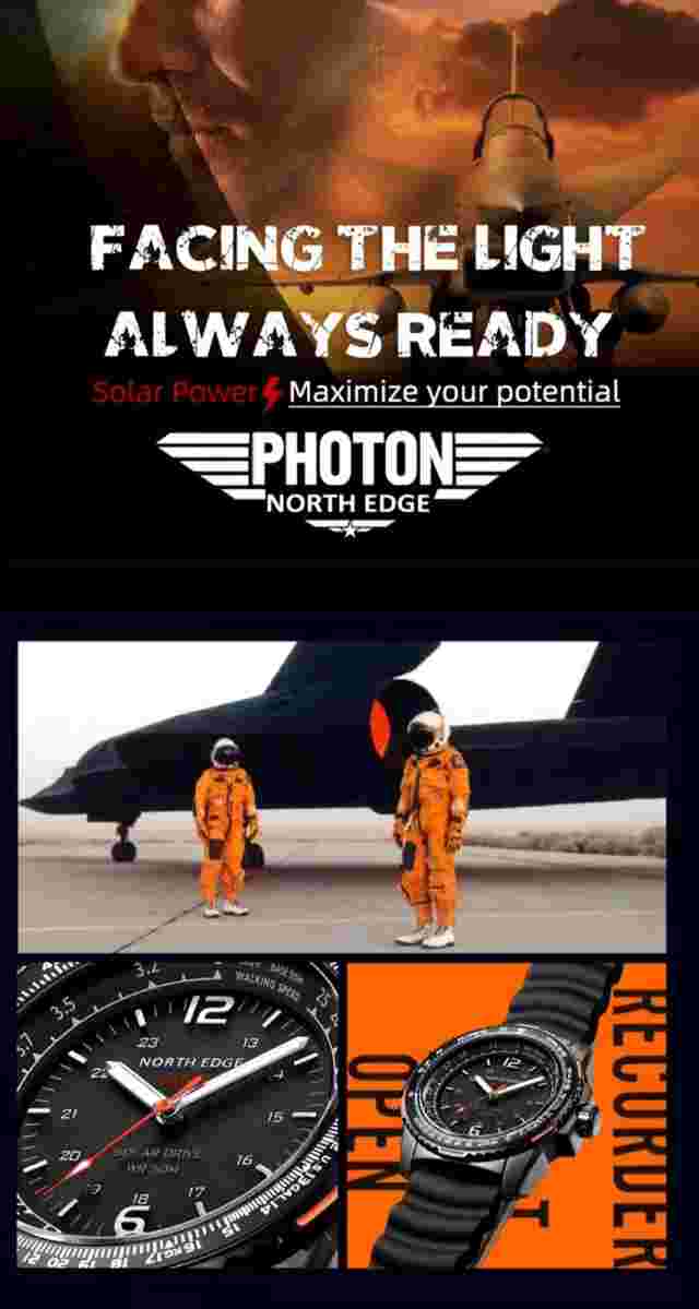 NORTH EDGE PHOTON Men's Military Digital Watch Waterproof 50M Solar Sports Eco