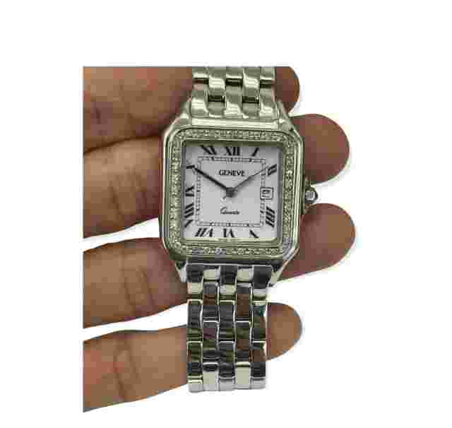 Geneve Quartz with Diamonds 18kt White Gold Ladies Watch