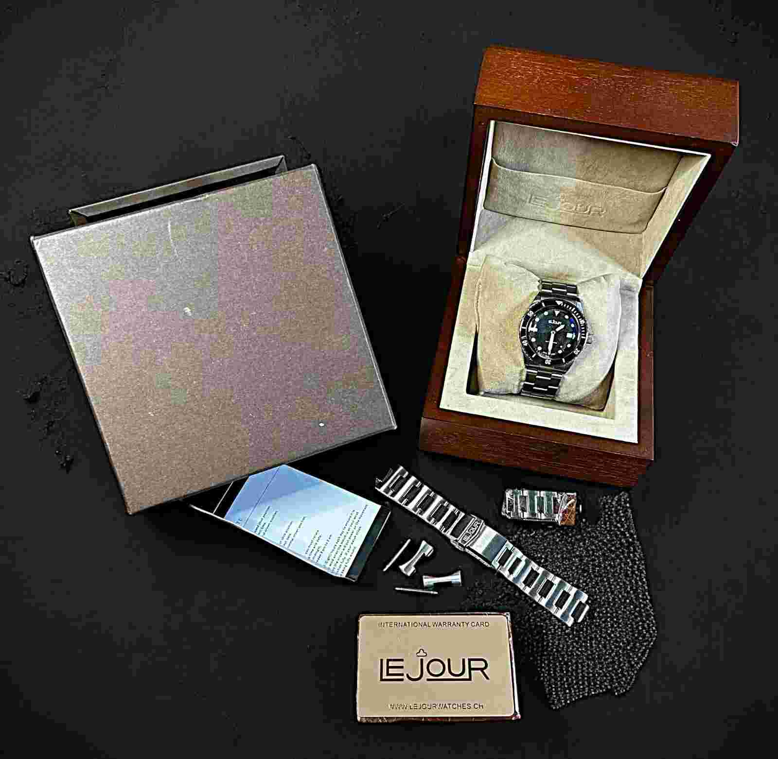 Beautiful Le Jour Seacolt Diver Black and Gold Textured Dial